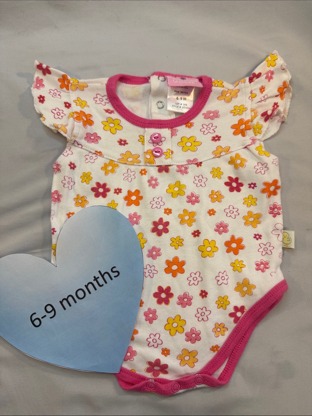 Duck Duck Goose Pink Floral Baby One-Piece Bodysuit, 6-9 Months